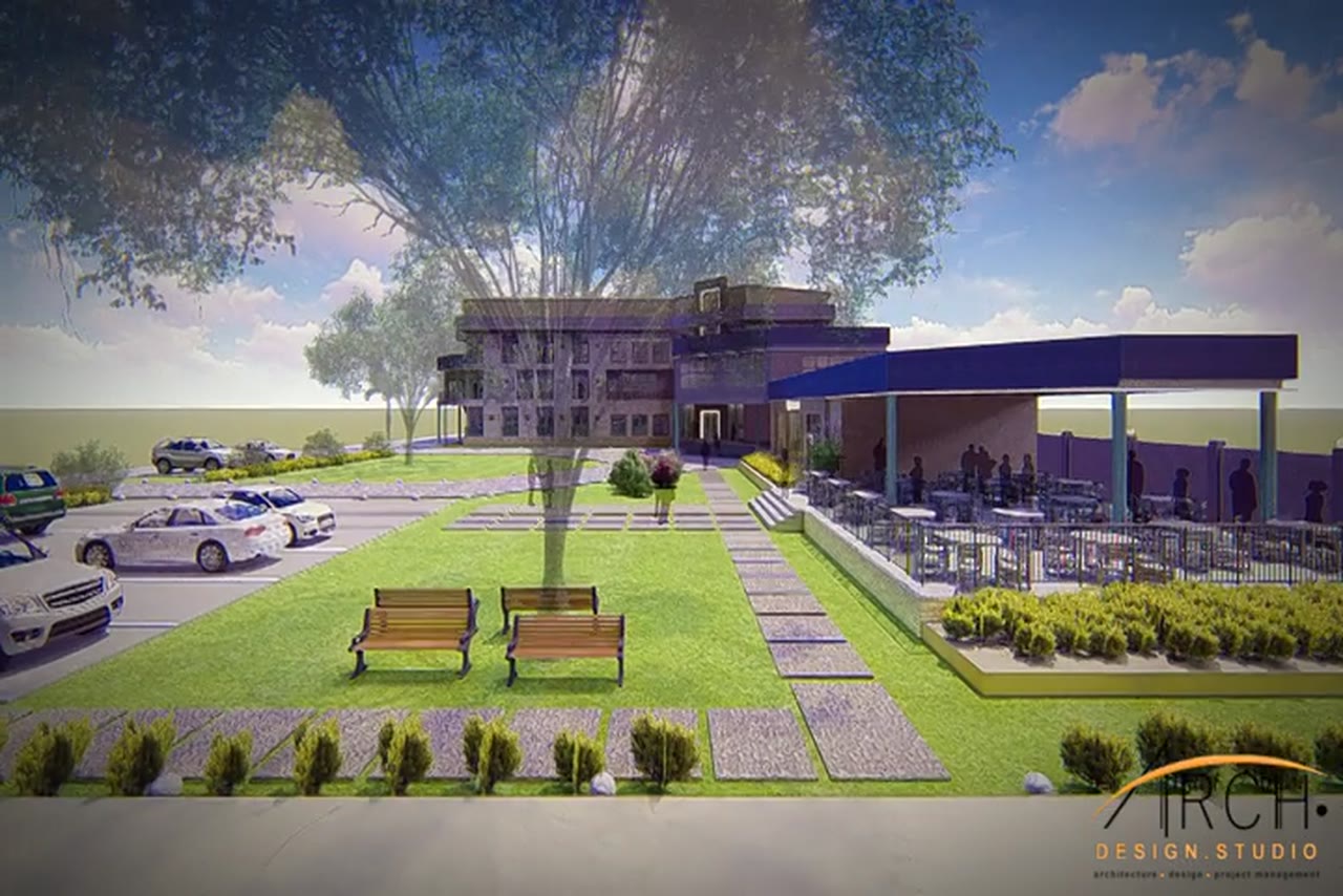 Concept view of outdoor recreation and seating areas